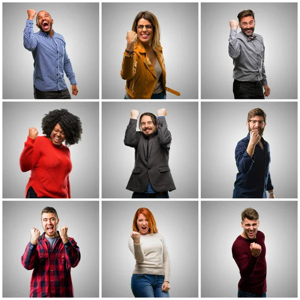 Grupo Pessoas Mistas Mulheres Homens Felizes Animados Expressando Gesto Vencedor — Fotografia de Stock