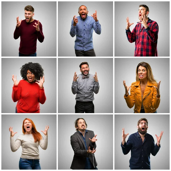 Groep Van Gemengde Mensen Vrouwen Mannen Bang Nerveus Uiting Van — Stockfoto