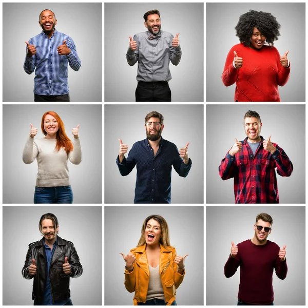 Groep Van Gemengde Mensen Vrouwen Mannen Die Glimlachen Grote Lijnen — Stockfoto