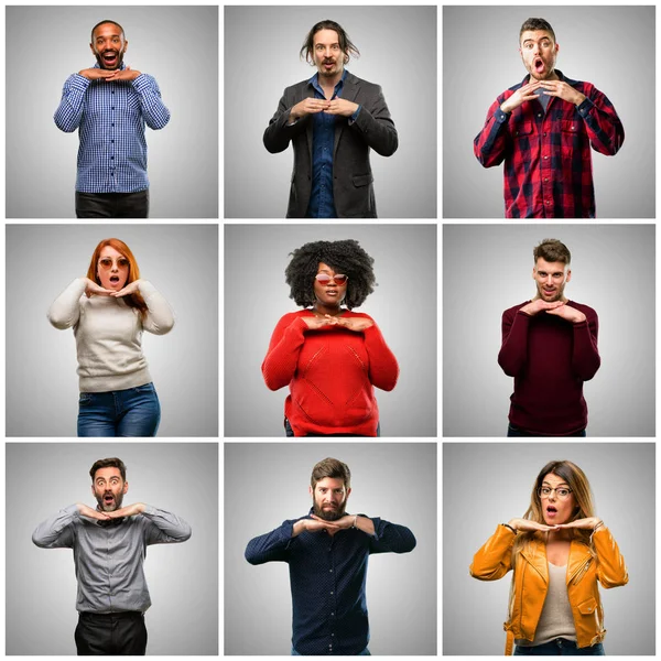 Gruppo Persone Miste Donne Uomini Felici Sorpresi Applaudendo Esprimendo Gesto — Foto Stock