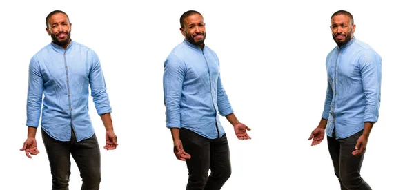African American Man Met Baard Met Verdrietig Boos Expressie Ongelukkig — Stockfoto