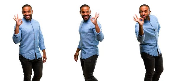 African American Man Beard Doing Sign Hand Approve Gesture — Stock Photo, Image