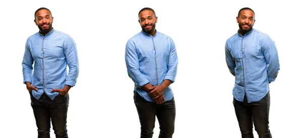 African American Man Beard Confident Happy Big Natural Smile Looking — Stock Photo, Image