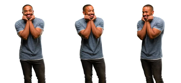 Mutlu Ifade Wow Jest Tezahürat Sakallı Afrikalı Amerikalı Adam — Stok fotoğraf