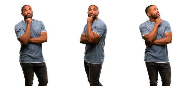 African American Man Beard Thinking Looking Expressing Doubt Wonder — Stock Photo, Image