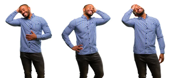 Američan Afričana Muž Plnovousem Spokojené Smíchy Přirozený Úsměv — Stock fotografie
