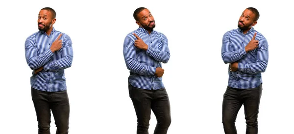 African American Man Beard Pointing Away Side Finger — Stock Photo, Image