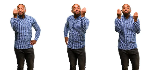 Αφρικανική Αμερικανική Άνθρωπος Γενειάδα Θυμωμένος Χειρονομώ Τυπική Ιταλική Χειρονομία Χέρι — Φωτογραφία Αρχείου