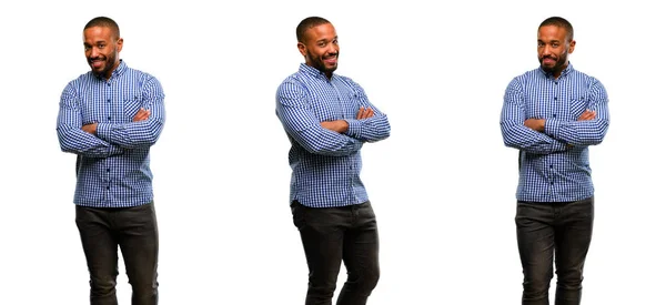 African American Man Beard Crossed Arms Confident Happy Big Natural — Stock Photo, Image
