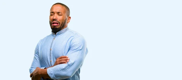 African American Mannen Med Skägg Gråter Deprimerad Full Sorg Uttrycka — Stockfoto