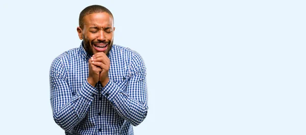 Афроамериканців Людини Борода Плакала Депресію Повний Смутку Висловлюючи Сумний Емоції — стокове фото
