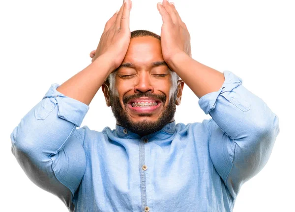 Hombre Afroamericano Con Barba Aterrorizada Nerviosa Expresando Ansiedad Gesto Pánico — Foto de Stock