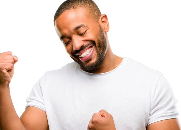 Afro Amerikai Férfi Szakáll Boldog Izgatott Ünneplése Győzelem Nagy Siker — Stock Fotó