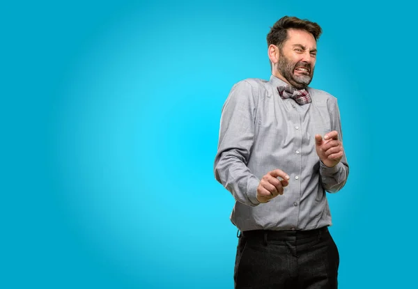 Middle Age Man Beard Bow Tie Disgusted Angry Keeping Hands — Stock Photo, Image
