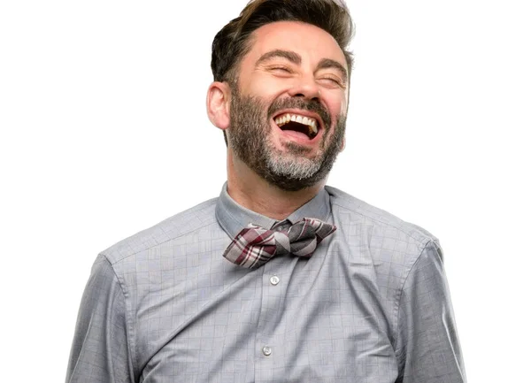 Homem Meia Idade Com Barba Gravata Arco Confiante Feliz Com — Fotografia de Stock