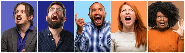 Groep Voor Coole Mensen Vrouw Man Bang Nerveus Uiting Van — Stockfoto