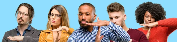 Group Mixed People Women Men Serious Making Time Out Gesture — Stock Photo, Image