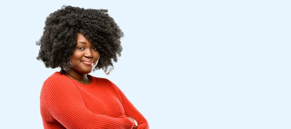 Beautiful African Woman Crossed Arms Confident Happy Big Natural Smile — Stock Photo, Image