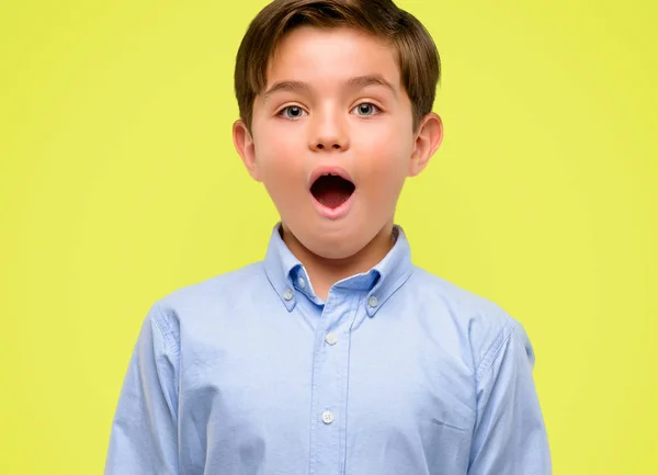 Knappe Peuter Kind Met Groene Ogen Bang Schok Uitdrukken Van — Stockfoto