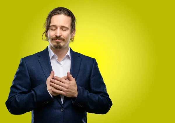 Handsome Young Man Hands Heart Expressing Love Health Concept — Stock Photo, Image