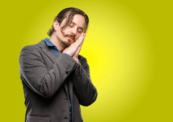 Handsome Young Man Tired Bored Tired Because Long Day Overworking — Stock Photo, Image