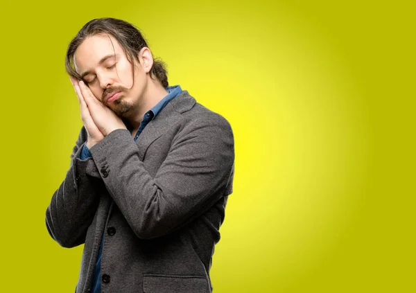 Bello Giovane Stanco Annoiato Stanco Causa Una Lunga Giornata Lavoro — Foto Stock