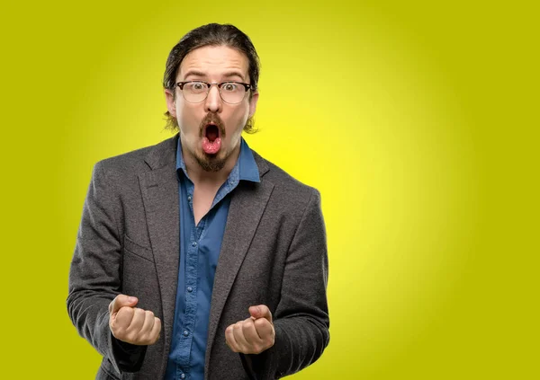 Handsome Young Man Happy Excited Celebrating Victory Expressing Big Success — Stock Photo, Image