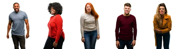 Група Крутих Людей Жінка Чоловік Сердиті Стресові Заморожені Обличчя Невдоволенні — стокове фото
