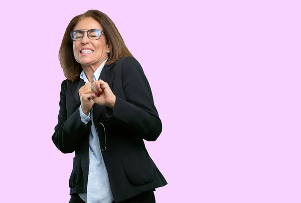 Middle Age Business Woman Disgusted Angry Keeping Hands Stop Gesture — Stock Photo, Image