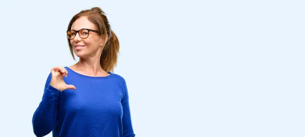 Middle Age Woman Wearing Wool Sweater Glasses Proud Excited Arrogant — Stock Photo, Image