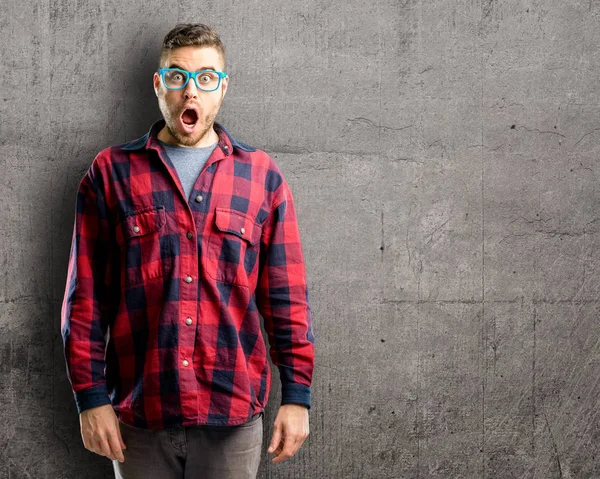 Young Handsome Man Happy Surprised Cheering Expressing Wow Gesture — Stock Photo, Image