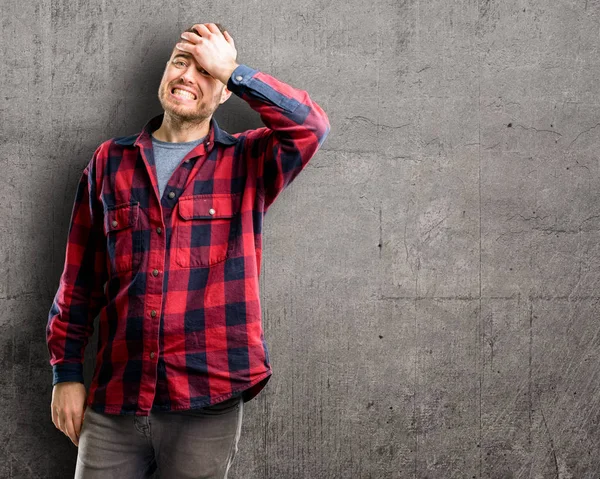 Young Handsome Man Terrified Nervous Expressing Anxiety Panic Gesture Overwhelmed — Stock Photo, Image