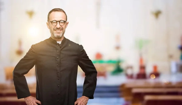 Priest Religion Man Confident Happy Big Natural Smile Laughing Church — Stock Photo, Image