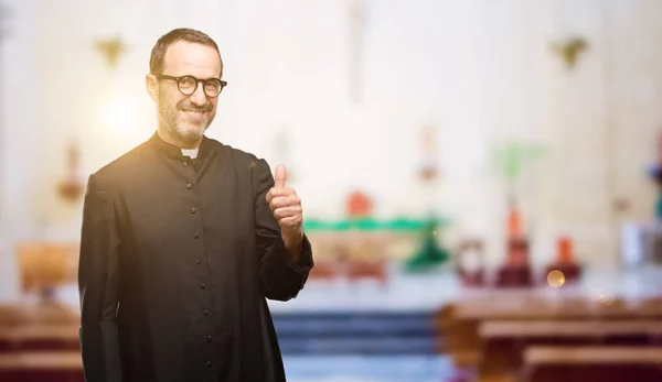 Priest Religion Man Smiling Broadly Showing Thumbs Gesture Camera Expression — Stock Photo, Image