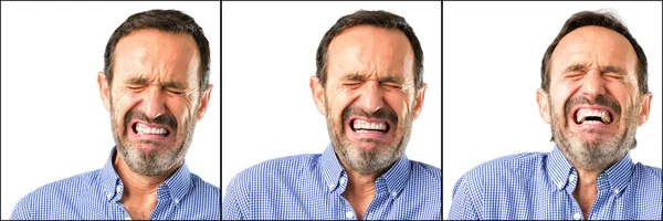 Meia Idade Bonito Homem Closeup Chorando Deprimido Cheio Tristeza Expressando — Fotografia de Stock