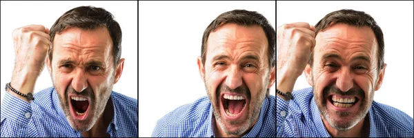 Homem Bonito Meia Idade Closeup Irritado Irritado Expressando Emoção Negativa — Fotografia de Stock