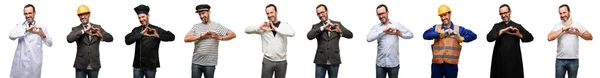 Senior Man Different Professionals Happy Showing Love Hands Heart Shape — Stock Photo, Image