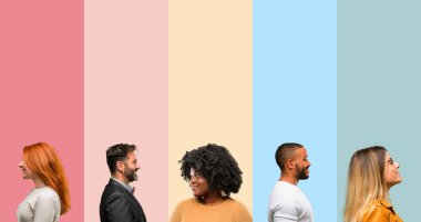 Kişi, kadın ve erkek yan görünüm portre serin grup