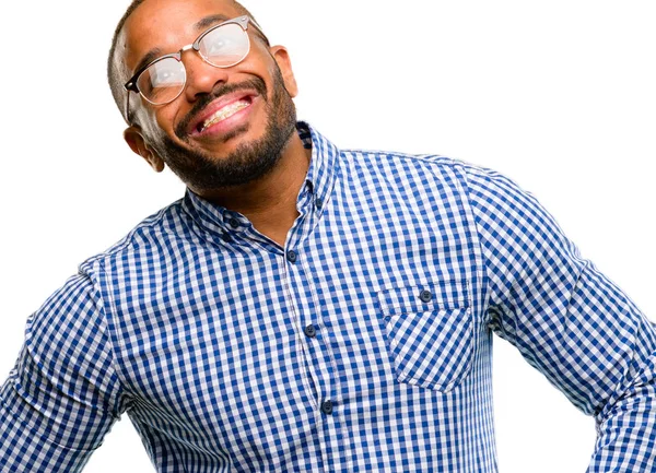 Africano Americano Homem Com Barba Confiante Feliz Com Grande Sorriso — Fotografia de Stock