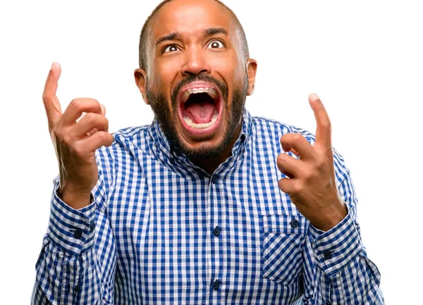 Африканский Американец Бородой Испуганный Нервный Выражающий Тревогу Панический Жест Подавленный — стоковое фото