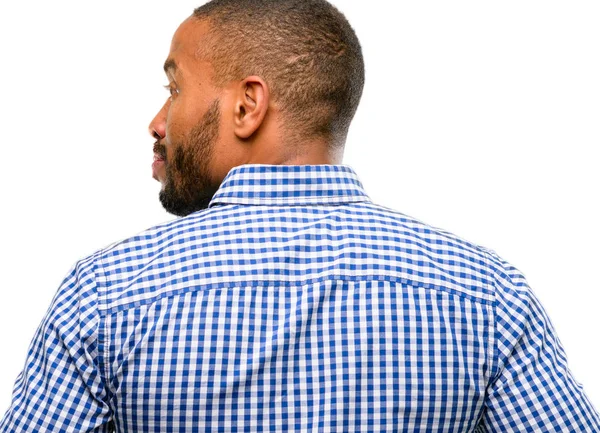 Hombre Afroamericano Con Barba Trasera Vista Trasera Aislada Sobre Fondo —  Fotos de Stock