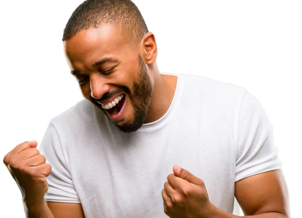 Afro Amerikai Férfi Szakáll Boldog Izgatott Ünneplése Győzelem Nagy Siker — Stock Fotó