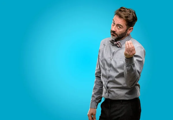 Homme Moyen Age Avec Barbe Noeud Papillon Geste Colère Geste — Photo