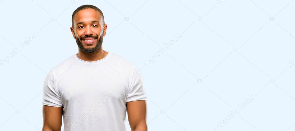 African american man with beard side view portrait isolated over blue background