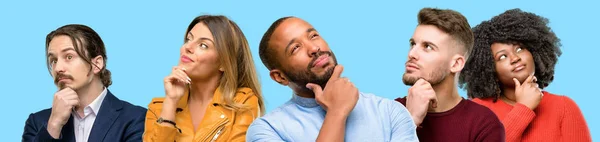 Group Mixed People Women Men Thinking Looking Expressing Doubt Wonder — Stock Photo, Image