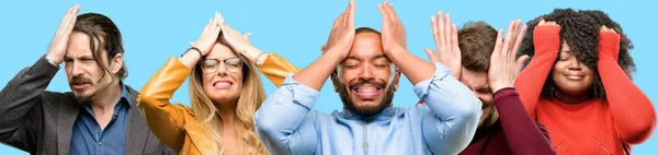 Group Mixed People Women Men Terrified Nervous Expressing Anxiety Panic — Stock Photo, Image