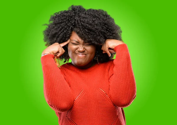 Beautiful African Woman Doubt Expression Confuse Wonder Concept Uncertain Future — Stock Photo, Image