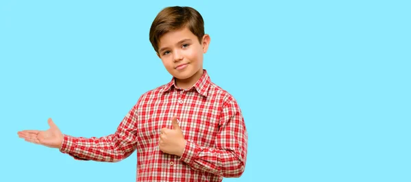 Handsome Toddler Child Green Eyes Thumb Holding Something Empty Hand — Stock Photo, Image