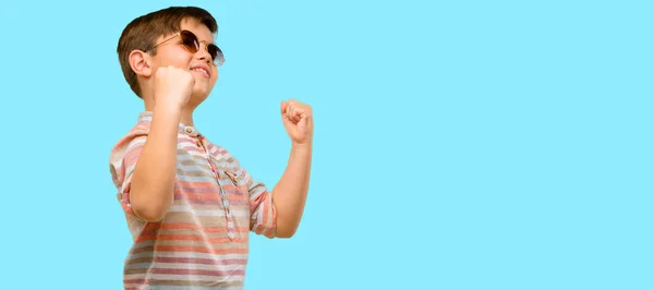 Handsome Toddler Child Green Eyes Happy Excited Celebrating Victory Expressing — Stock Photo, Image