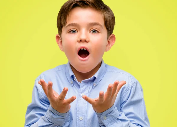 Handsome Toddler Child Green Eyes Happy Surprised Cheering Expressing Wow — Stock Photo, Image